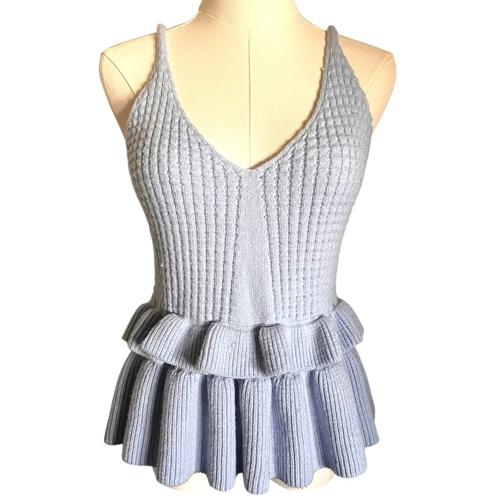 Ease Art Knit Peplum Sweater Tank Top - Light Blue - Size S NWOT